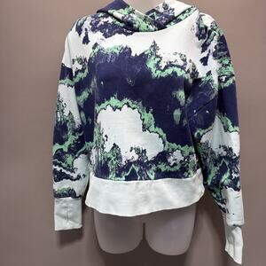Hoodie Joy Lab Womens Sweatshirt Cropped Wave Smoke Blue Green Sz Medium
